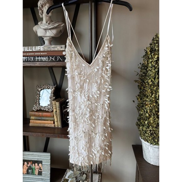 retrofete Haven Embellished Mini Dress White/Silver Womens Size Medium - Picture 6 of 16